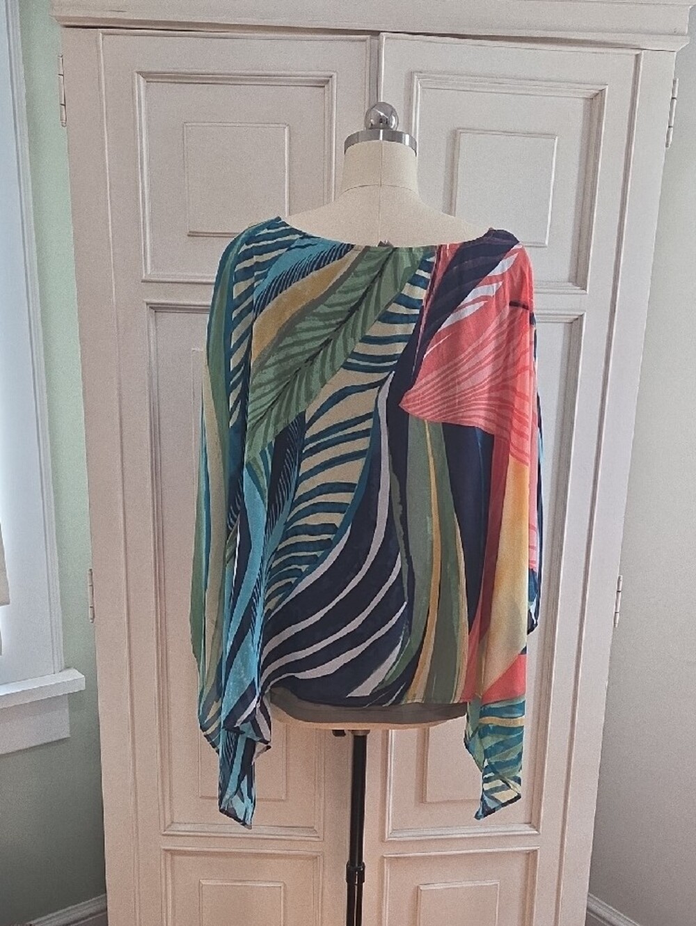Chico's Olive and Orange Tropical Poncho - Picture 2 of 4